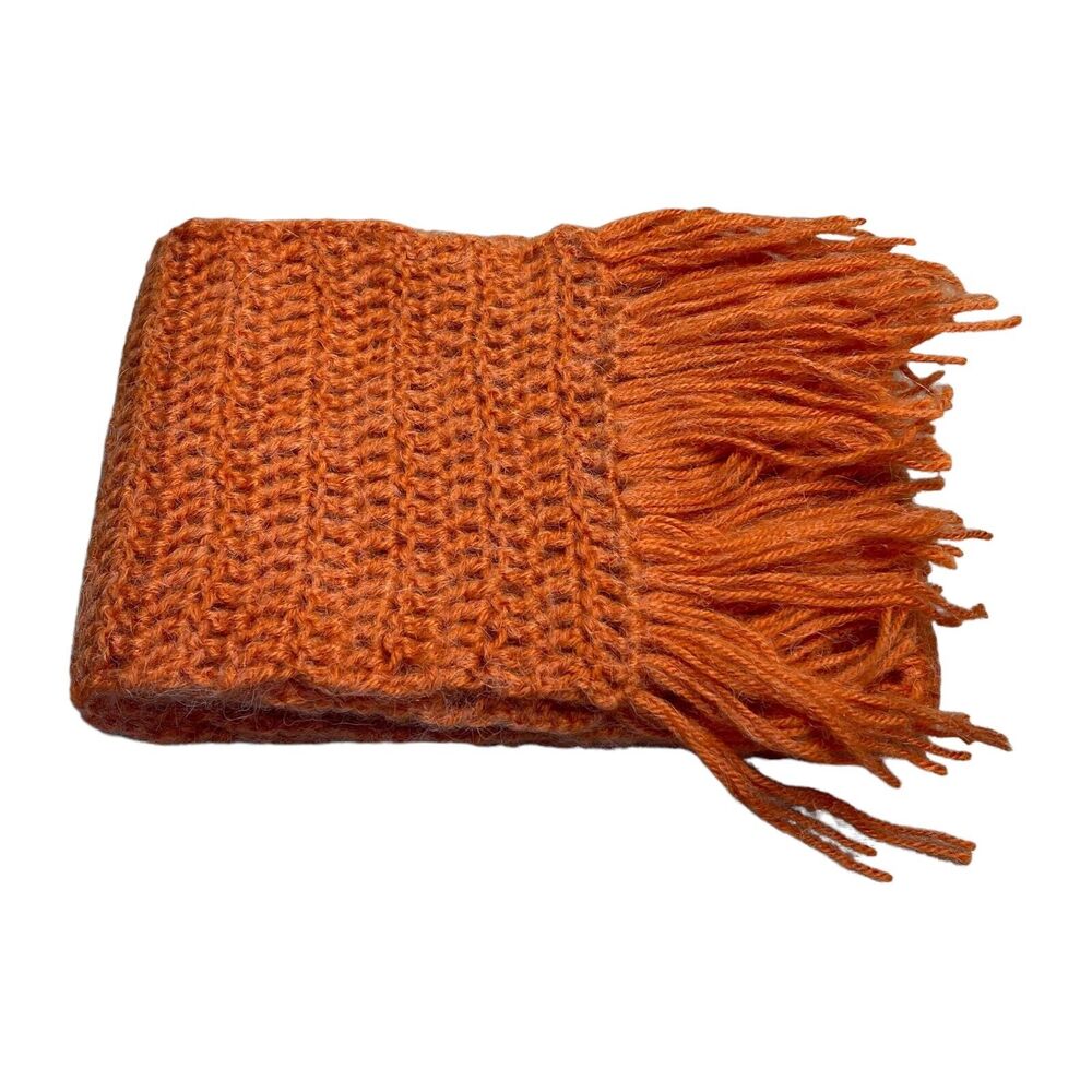 Women's Orange Fringed Detail Boho Cozy Handmade Woven Rectangle Scarf - Picture 6 of 6